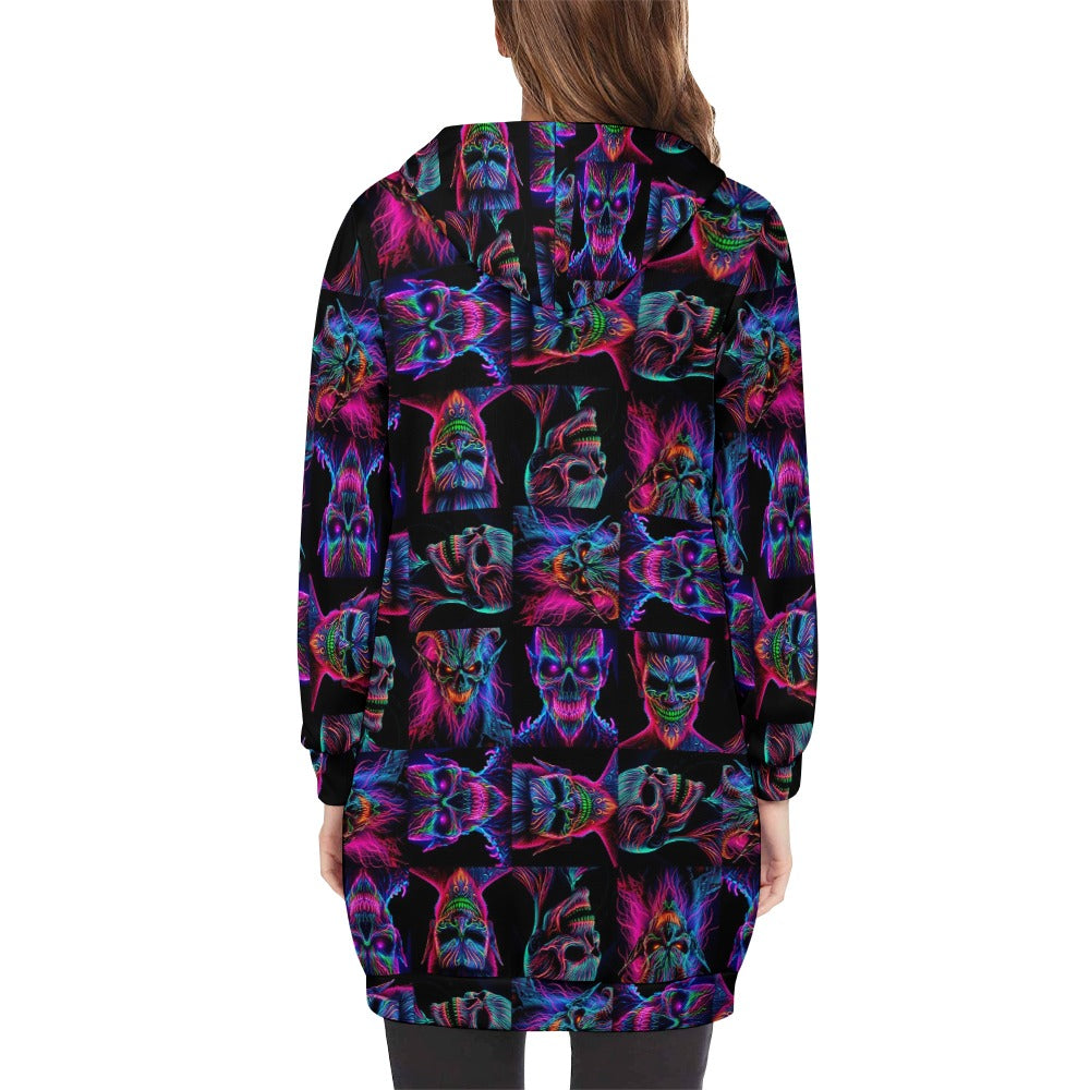 “Neon Evil Halloween Ghouls” Women's Long Hoodie - Sizes S - 5XL