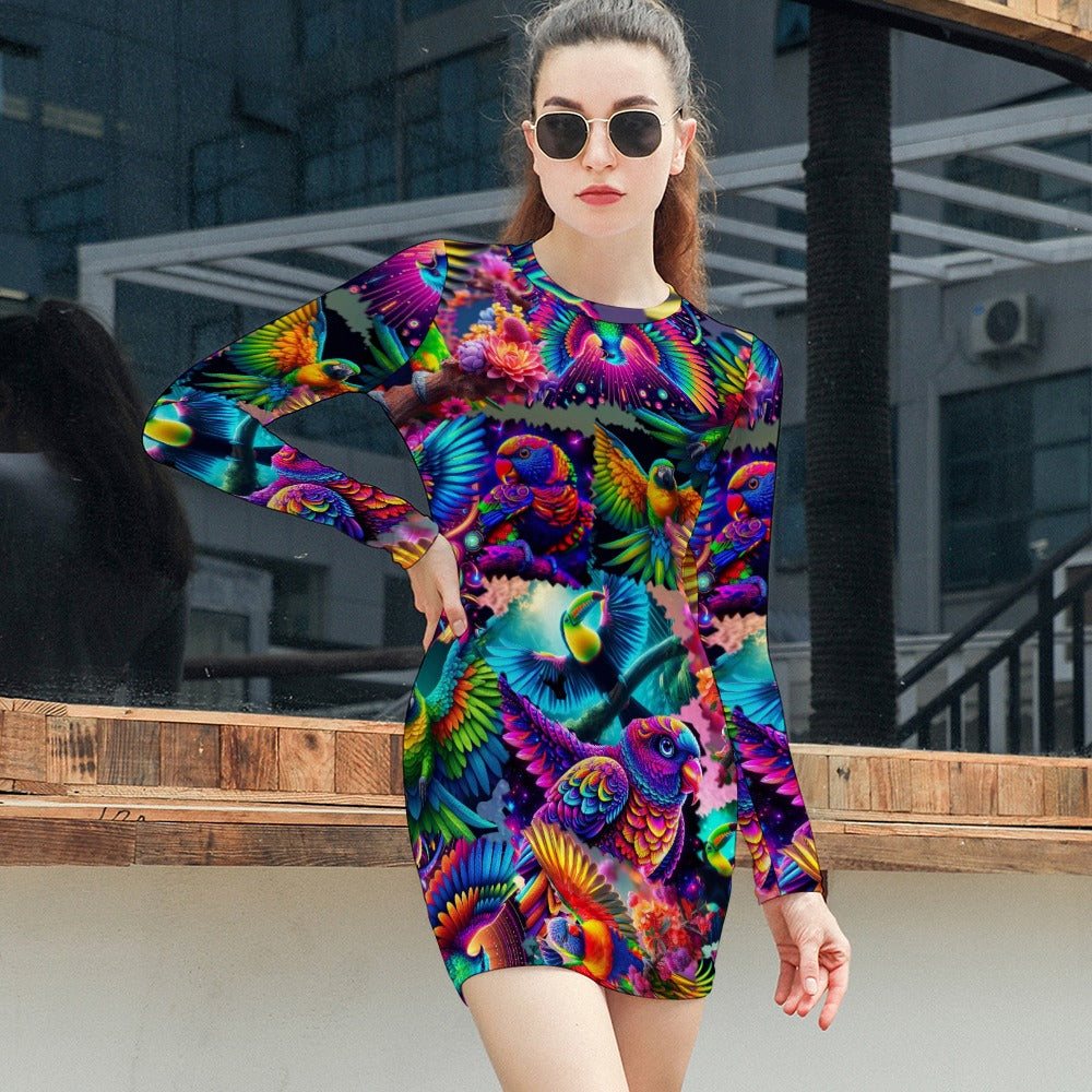 Philippine Collection - "Flock of Beauty" Women's Elegant Long Sleeve Skinny Dress