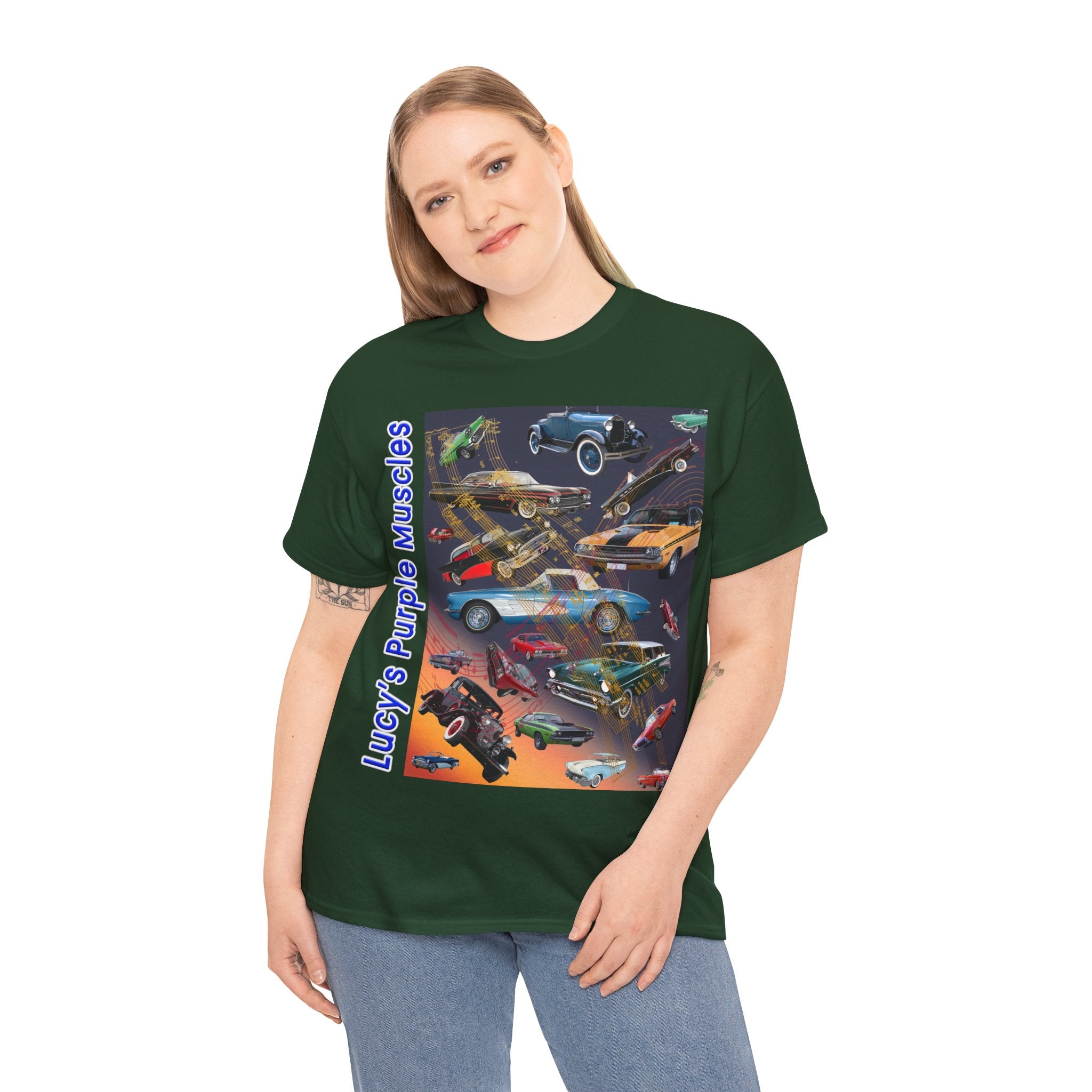 “Lucy’s Purple Muscles” Heavy Cotton T-Shirt