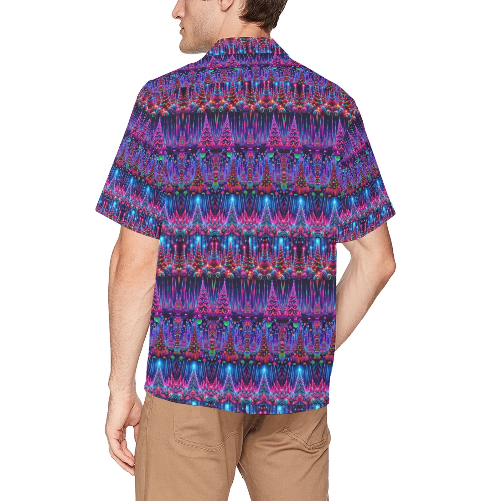 “Psychedelic Christmas Tree Forest” Men’s Lounge Shirt – Sizes S- 5XL