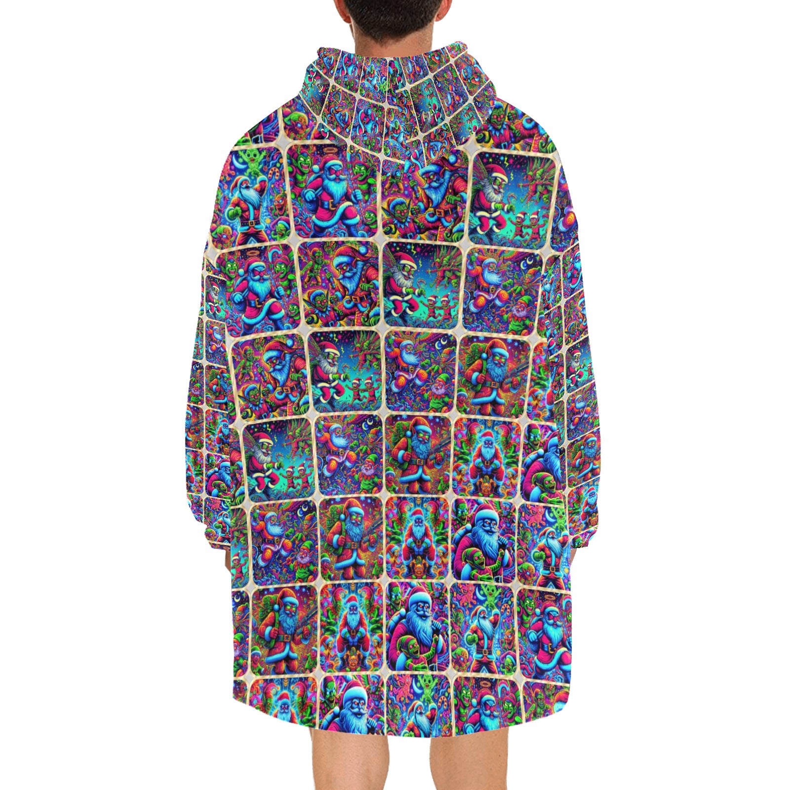 “Neon Santas Fighting Evil Elves” Men's Blanket Hoodie – One Size