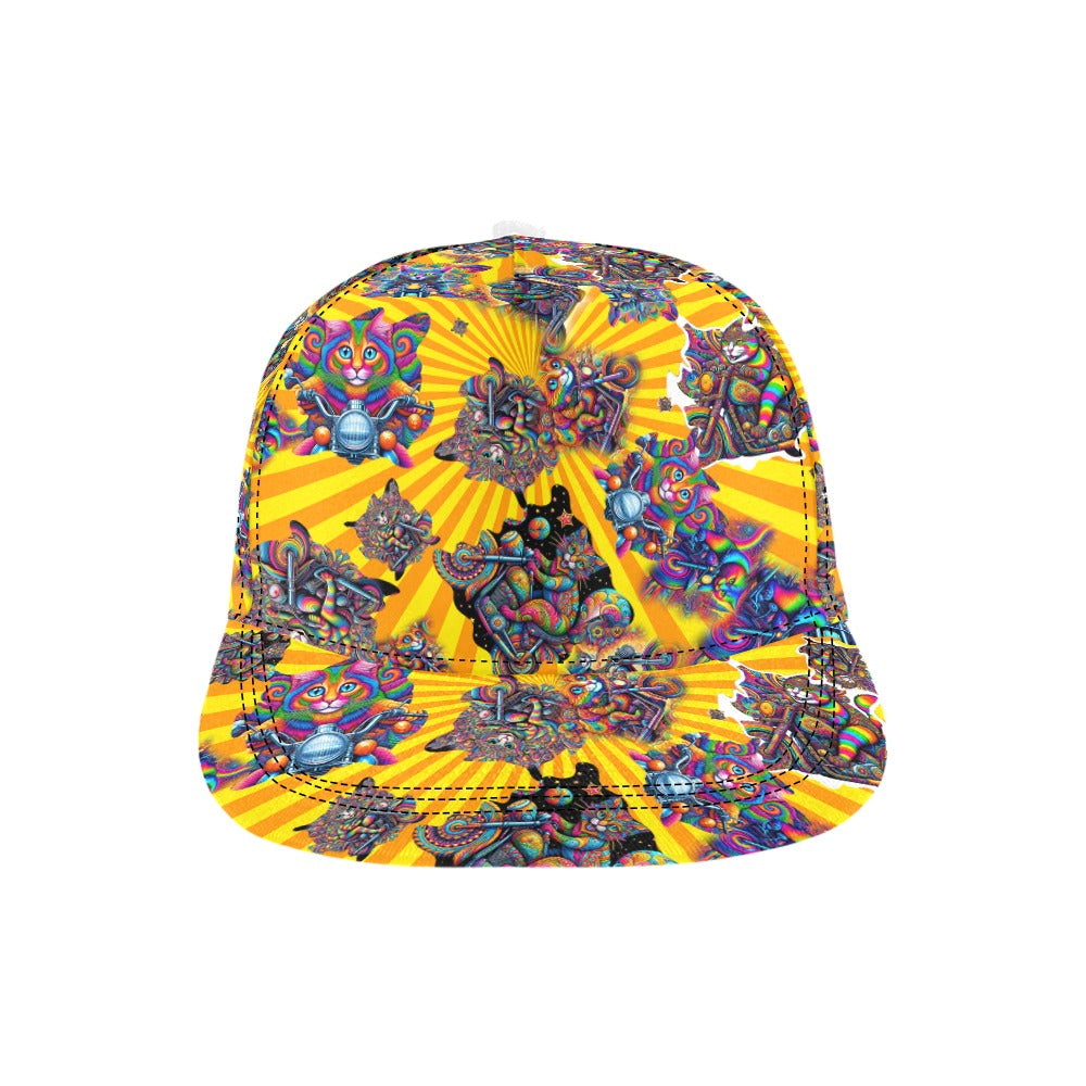 "Psychedelic Cats on Motorcycles" Snapback Curved Beak Cap