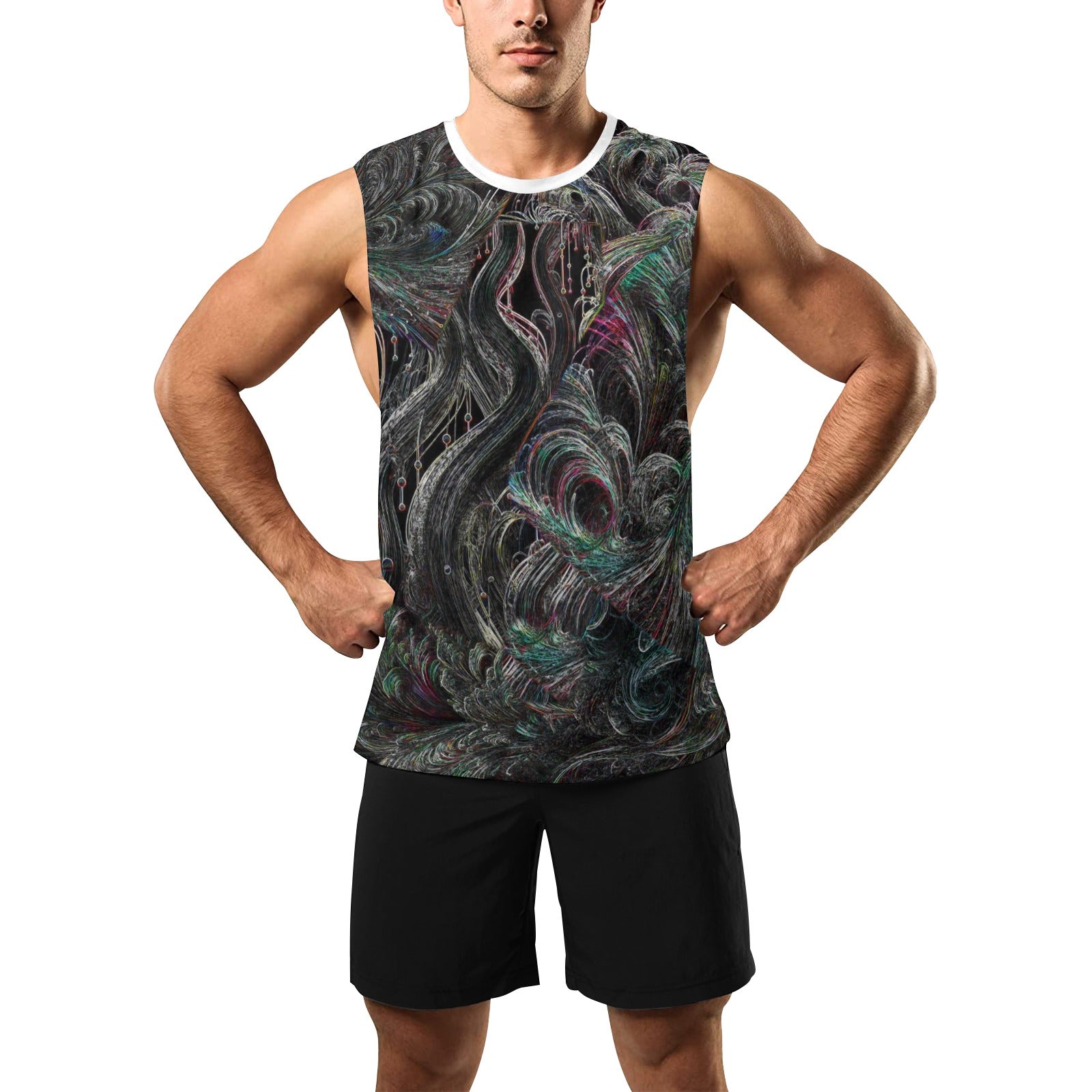 Feathery Wisps Inverted” Men's Open Side Tank Top