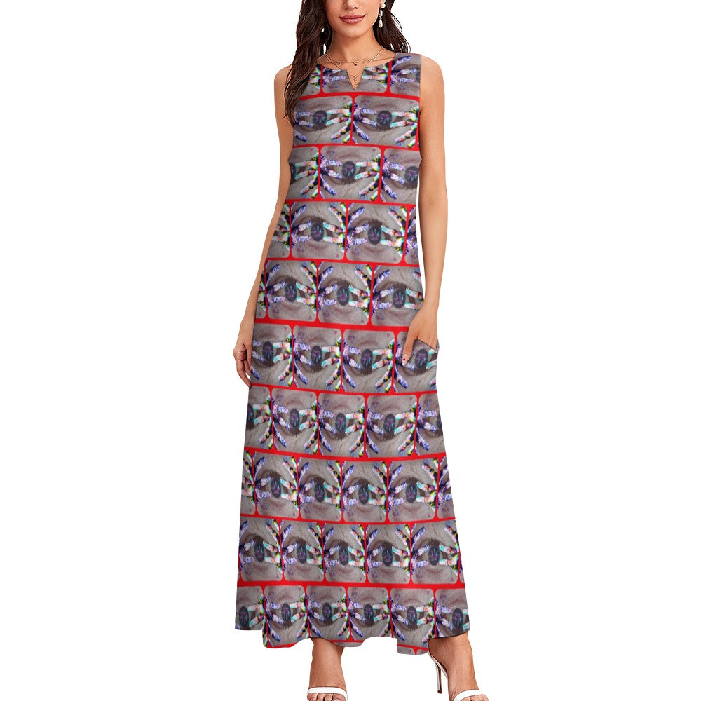 "Eye High" Long Sleeveless Dress - Red