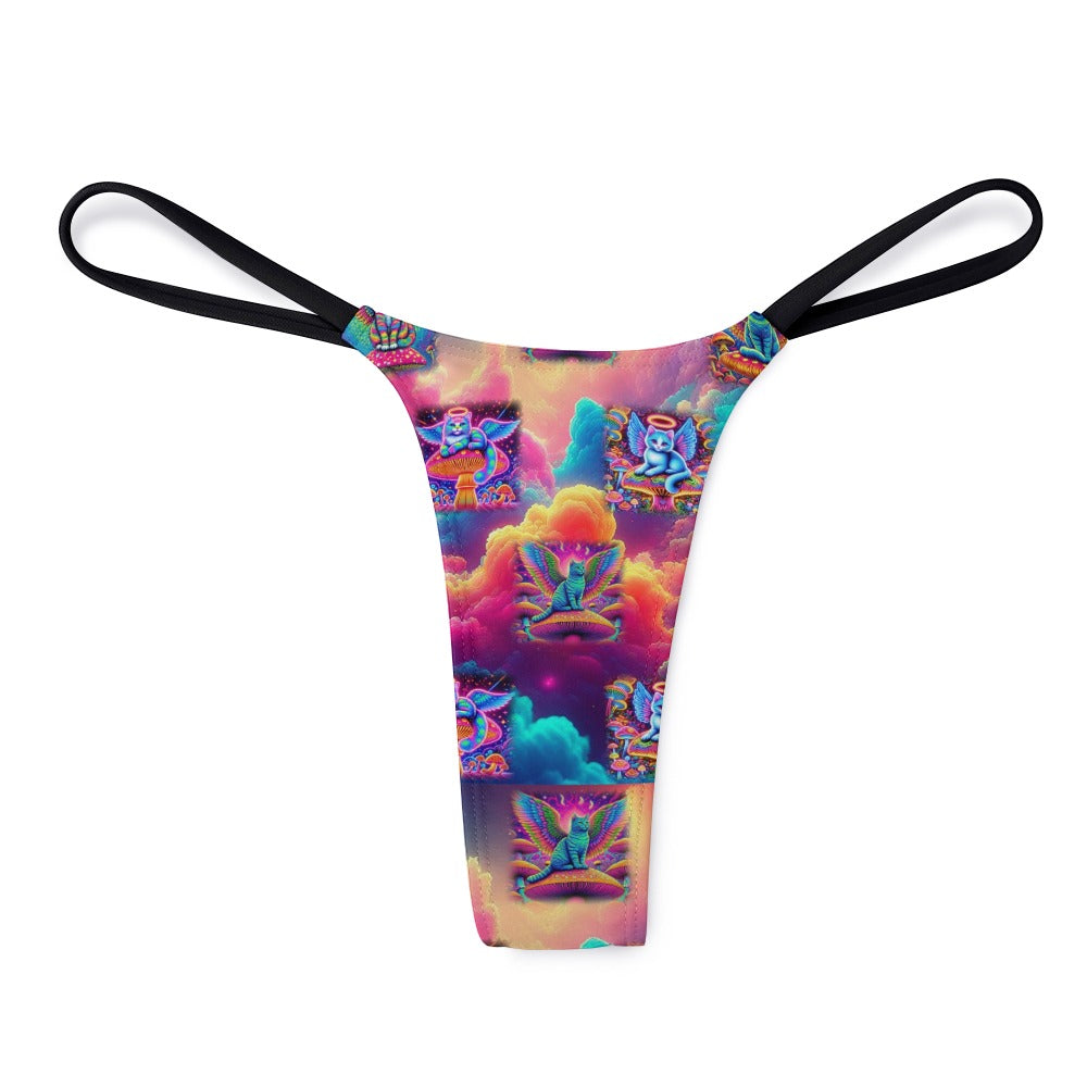 “Heavenly Angel Cats on Psychedelic Mushrooms Women’s Festival Thong