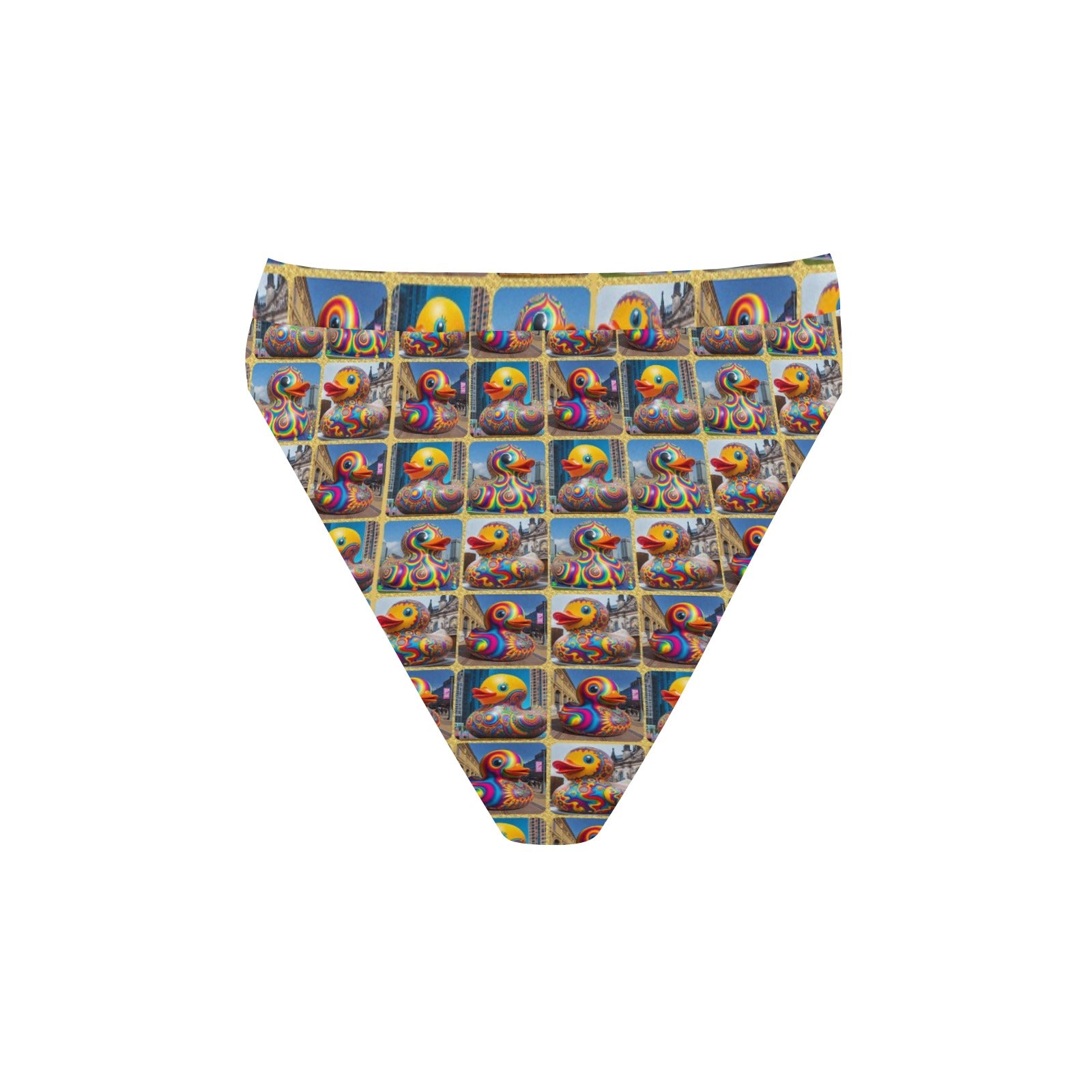 “Psychedelic Rubber Ducky” High-Waisted High V-Cut Bikini Rave Bottom -  Sizes XS – 5XL