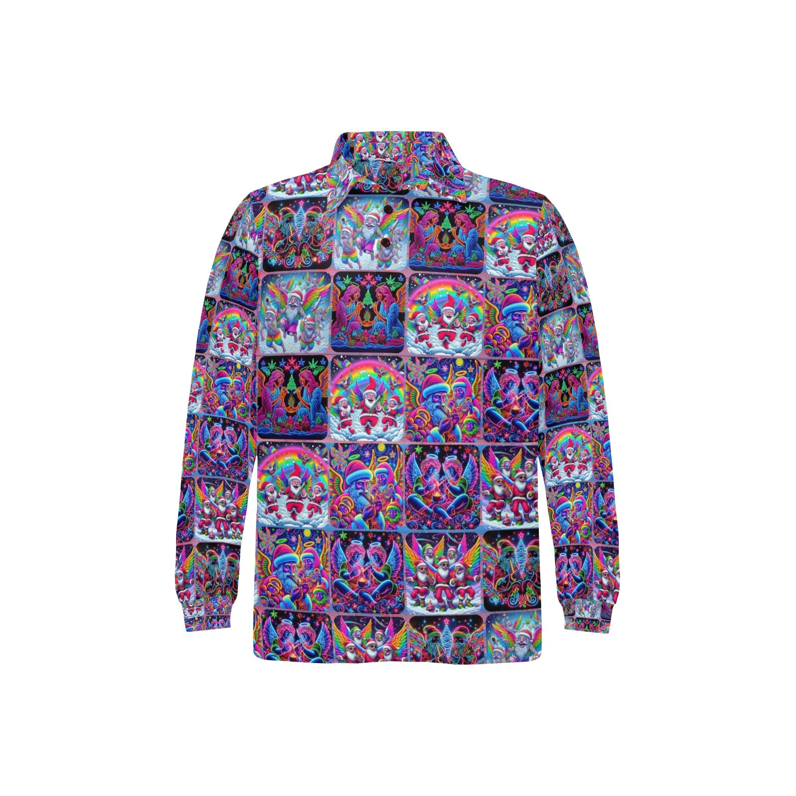 “Psychedelic Toking Christmas Angels”  Men's Long Sleeve Polo Shirt – Sizes S – 2XL