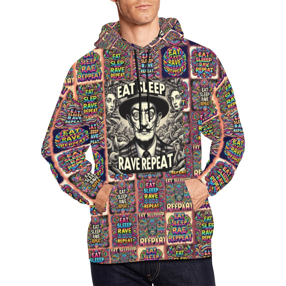 “Eat, Sleep, Rave, Repeat -Featuring Salvadore Dali” Men’s Hoodie