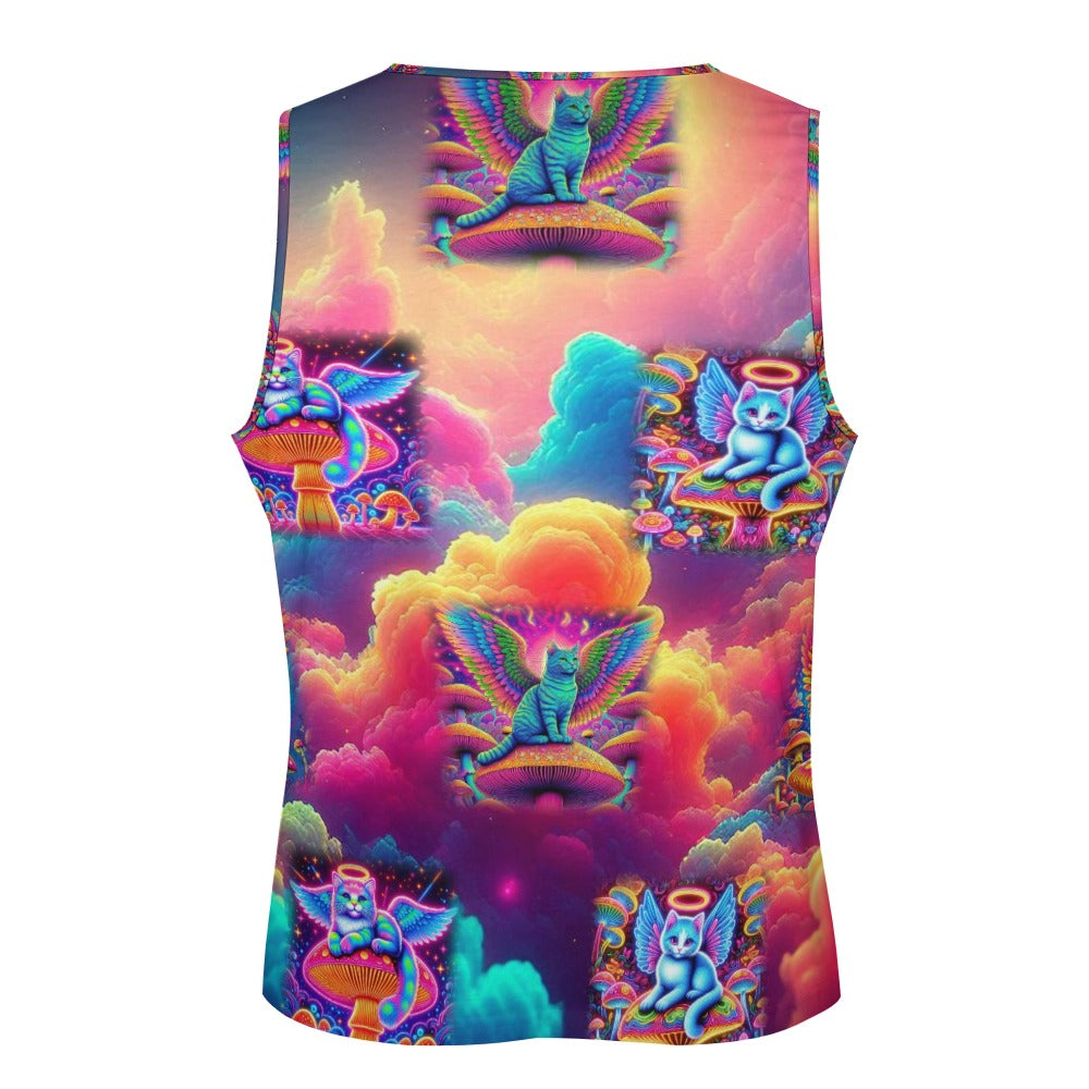 “Heavenly Angel Cats on Psychedelic Mushrooms” Muscle Tank Top - Size S - 5XL