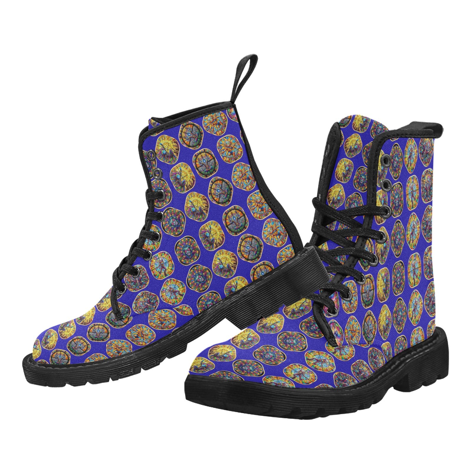 Women's Lace Up Canvas Boots (Model1203H)(Black)