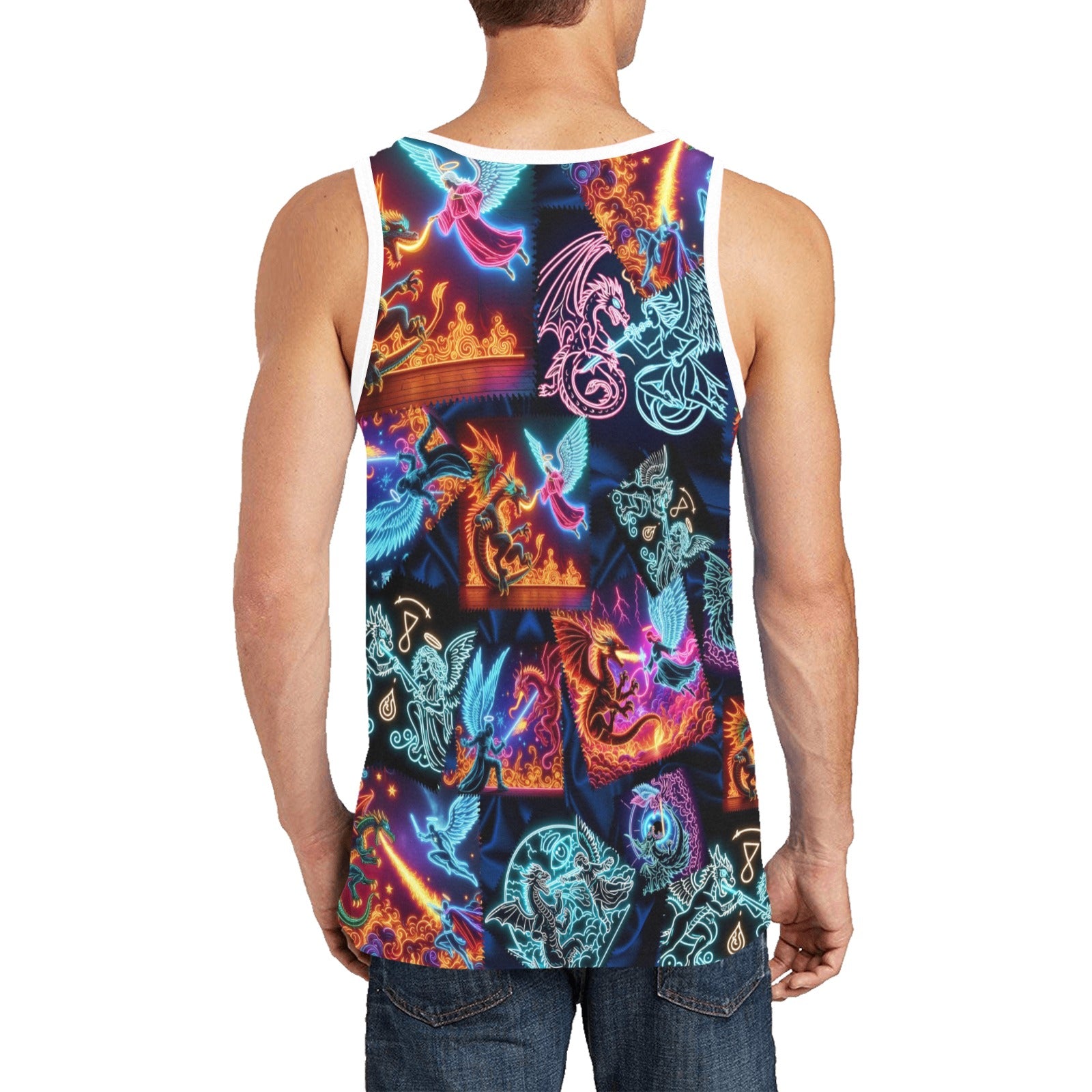 “Psychedelic Warrior Angels Fightiing Dragons” Men's Standard Tank Top