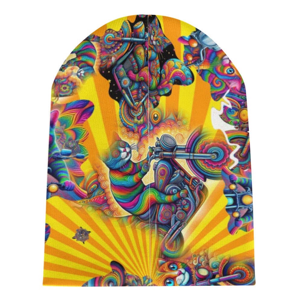 "Psychedelic Cats on Motorcycles" Knit Cap