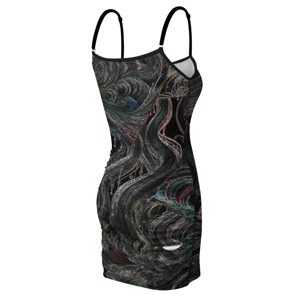 Feathery Wisps Inverted” Women's Slim Sexy Hip Skirt Dress