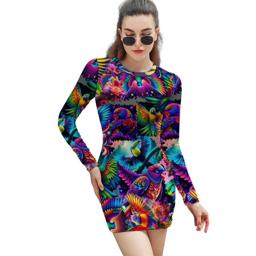 Philippine Collection - "Flock of Beauty" Women's Elegant Long Sleeve Skinny Dress