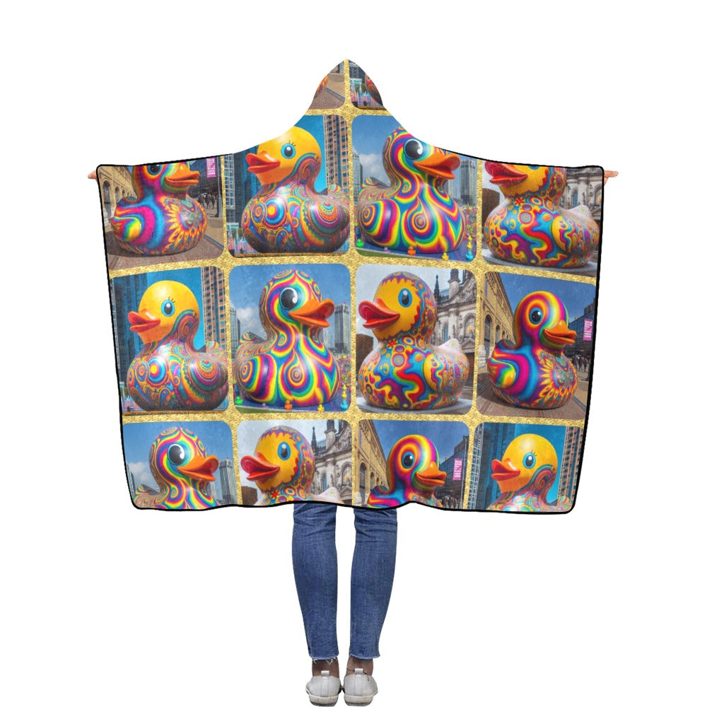 “Psychedelic Rubber Ducky” Flannel Hooded Blanket 50''x60''