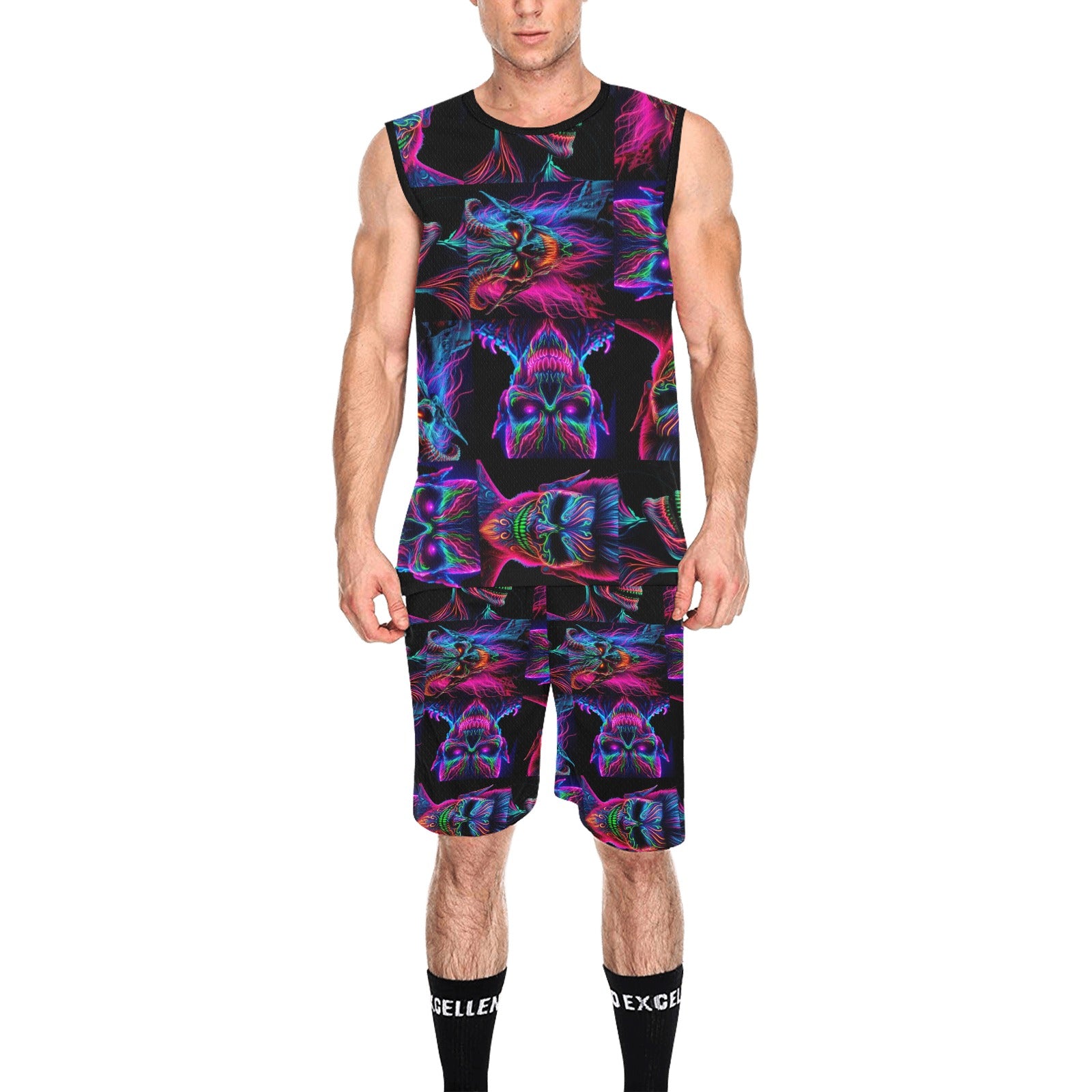 “Neon Evil Halloween Ghouls” Men's Basketball Tracksuit