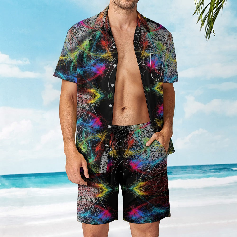 “Swirling Faces” Men's Rave Outfit - Lounge Shirt and Shorts