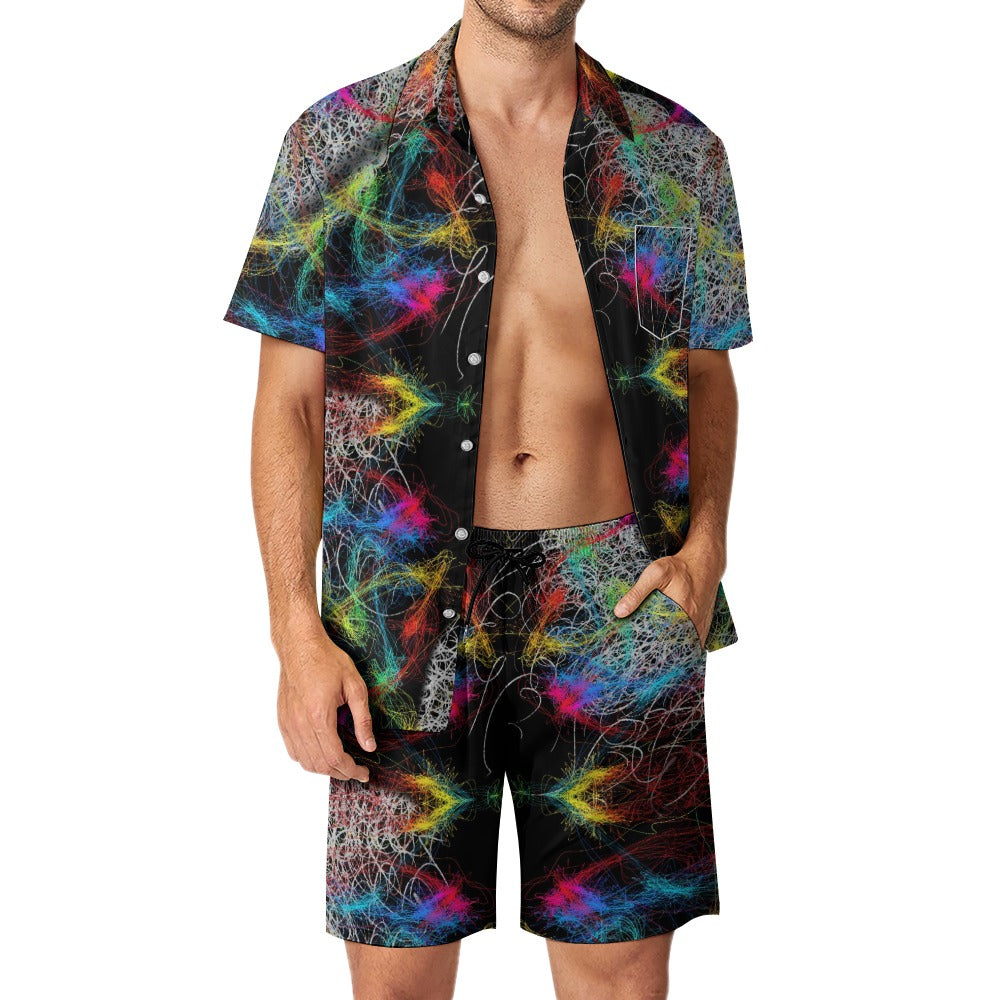 “Swirling Faces” Men's Rave Outfit - Lounge Shirt and Shorts