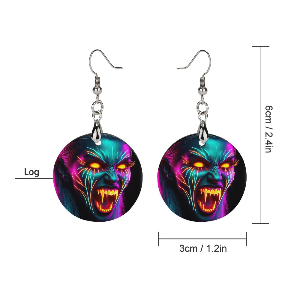 “Screaming Halloween Banshee” Copper Plated Round Shaped Wooden Earrings