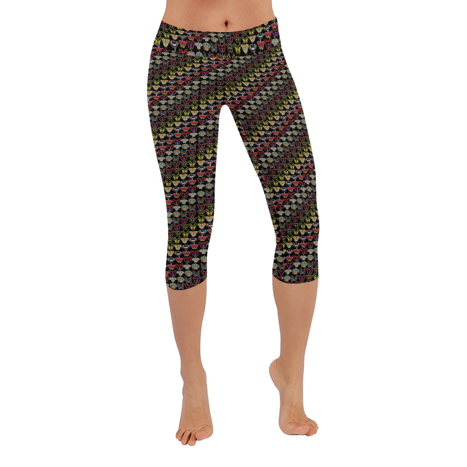 “Butterfly Flourish Black and Yellow” Women’s Festival Capri Leggings