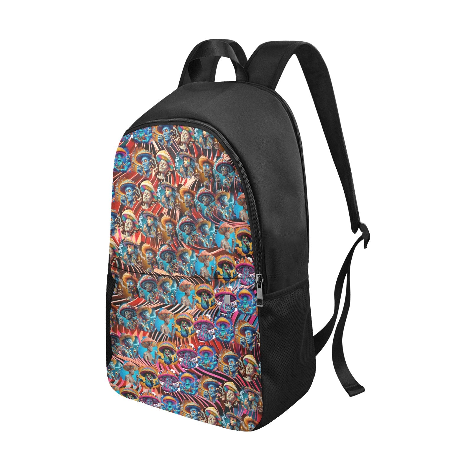 “Psychedelic Cats on Motorcycles” – Sunburst - &nbsp;Fabric Backpack with Side Mesh Pocket - 3 Wild Prints