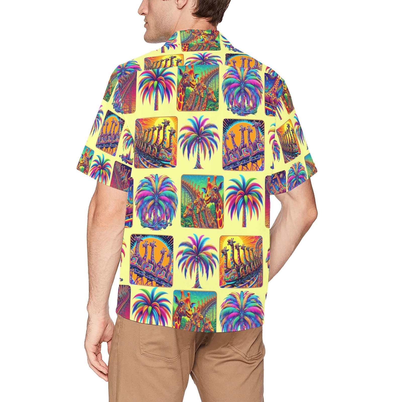 “Psychedelic Giraffes on Roller Coasters“ Men’s Lounge Shirt – Sizes S- 5XL