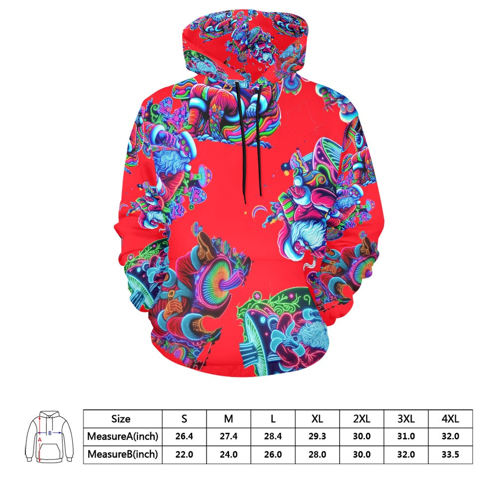 “Psychedelic Toking Santas Sitting on Mushrooms in Red” Men’s Hoodie – Sizes S- 4XL