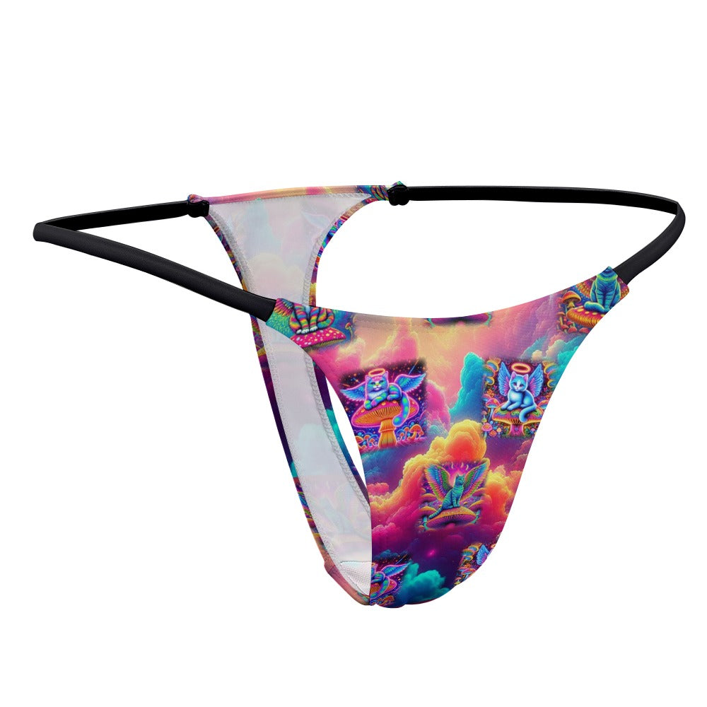 “Heavenly Angel Cats on Psychedelic Mushrooms Women’s Festival Thong