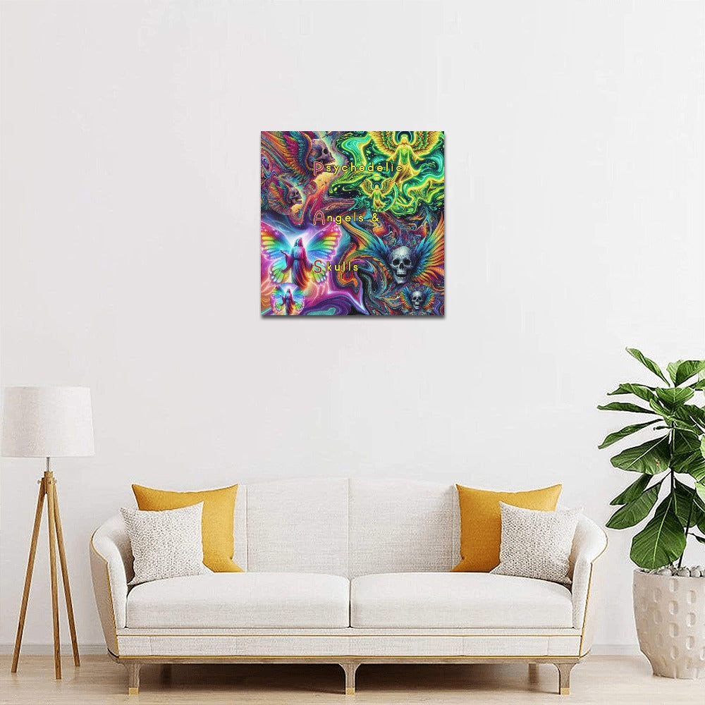 Psychedelic Angels & Skulls” " Canvas Wall Hanging 16” X 16”