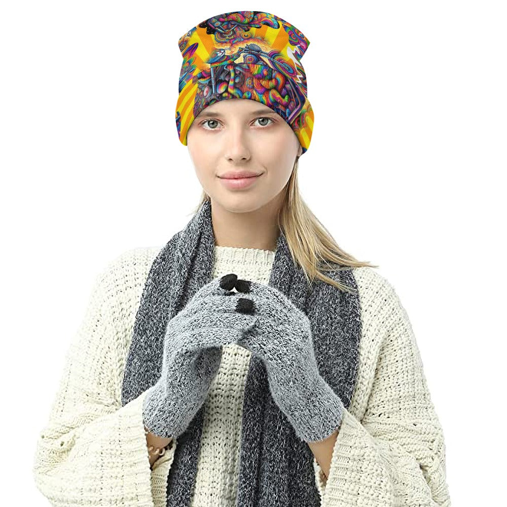 "Psychedelic Cats on Motorcycles" Knit Cap