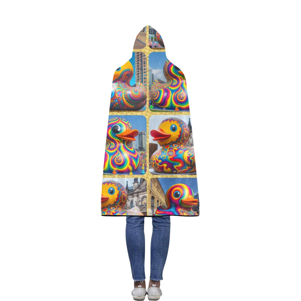 “Psychedelic Rubber Ducky” Flannel Hooded Blanket 50''x60''