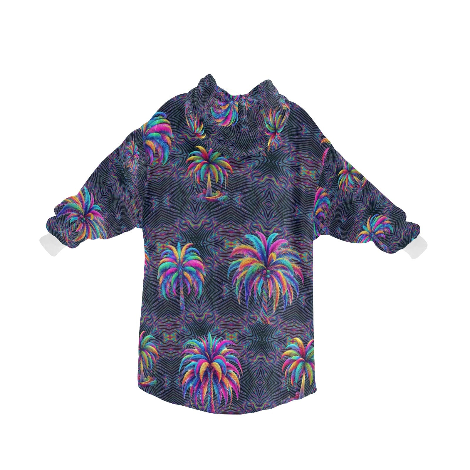 “Psychedelic Neon Palm Tree Ulterior Universe” Men's Blanket Hoodie – One Size