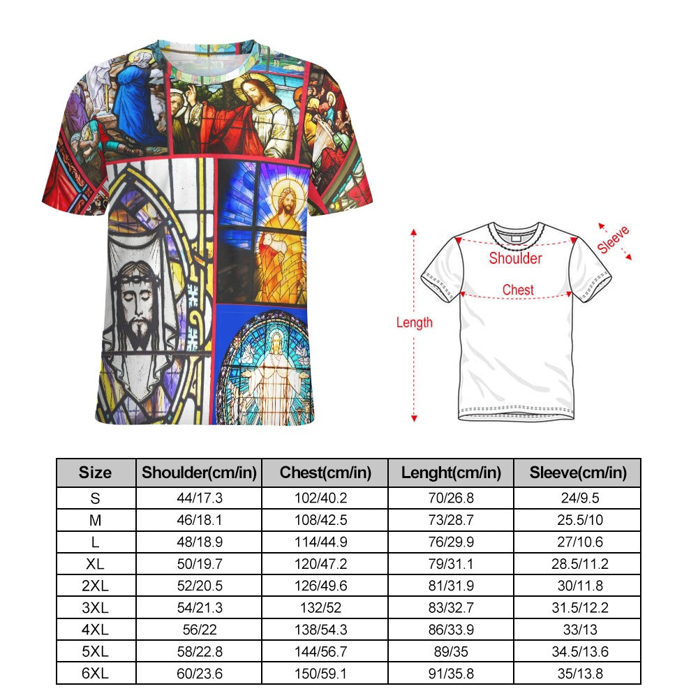 “Stained Glass Jesus for Christmas” Women’s Basic T-Shirt – Sizes S – 6XL