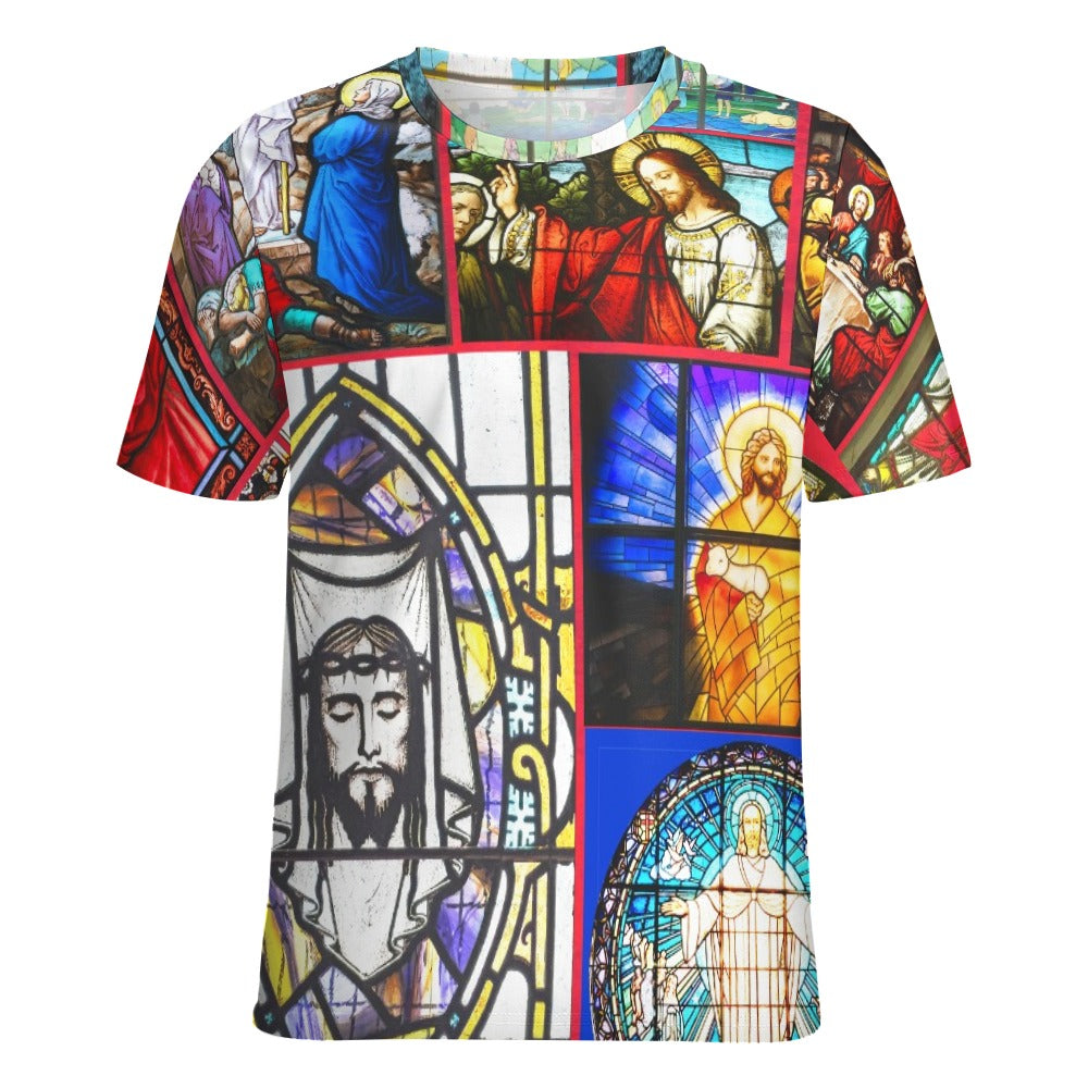 “Stained Glass Jesus for Christmas” Women’s Basic T-Shirt – Sizes S – 6XL