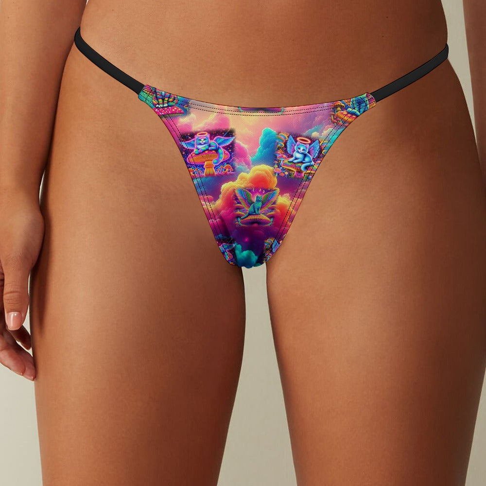 “Heavenly Angel Cats on Psychedelic Mushrooms Women’s Festival Thong