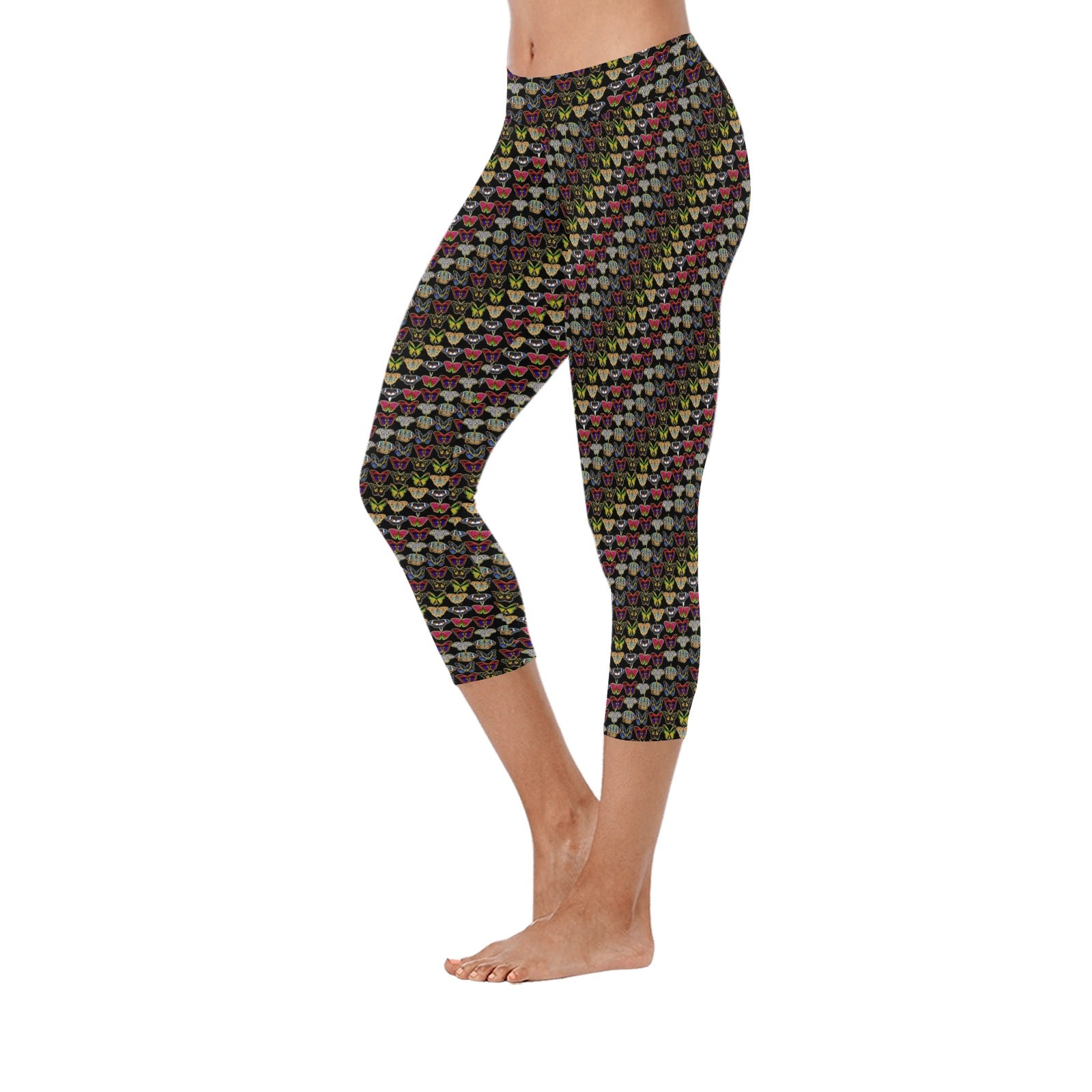 “Butterfly Flourish Black and Yellow” Women’s Festival Capri Leggings