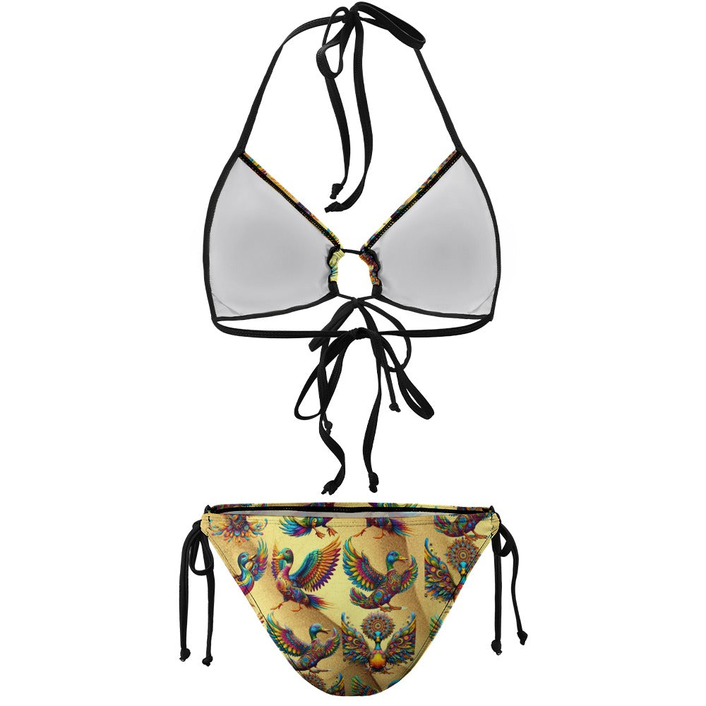 “Psychedelic Ducks on Gold” Women's Plus Size Bikini Swimsuit XL to 4XL