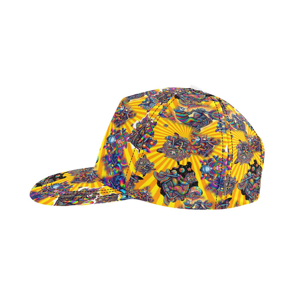 "Psychedelic Cats on Motorcycles" Snapback Curved Beak Cap