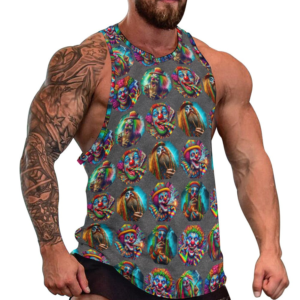 "Psychedelic Clowns Toking in  Gray” Muscle Tank Top