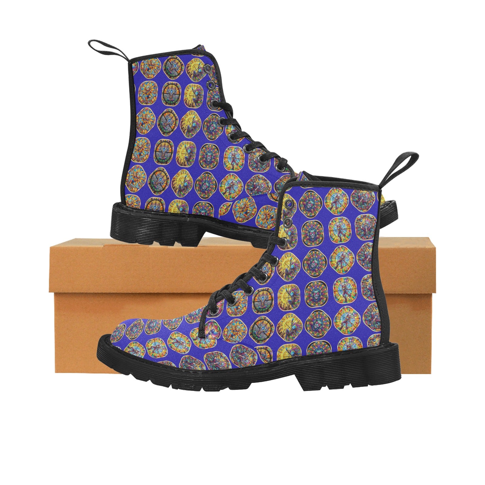 Women's Lace Up Canvas Boots (Model1203H)(Black)