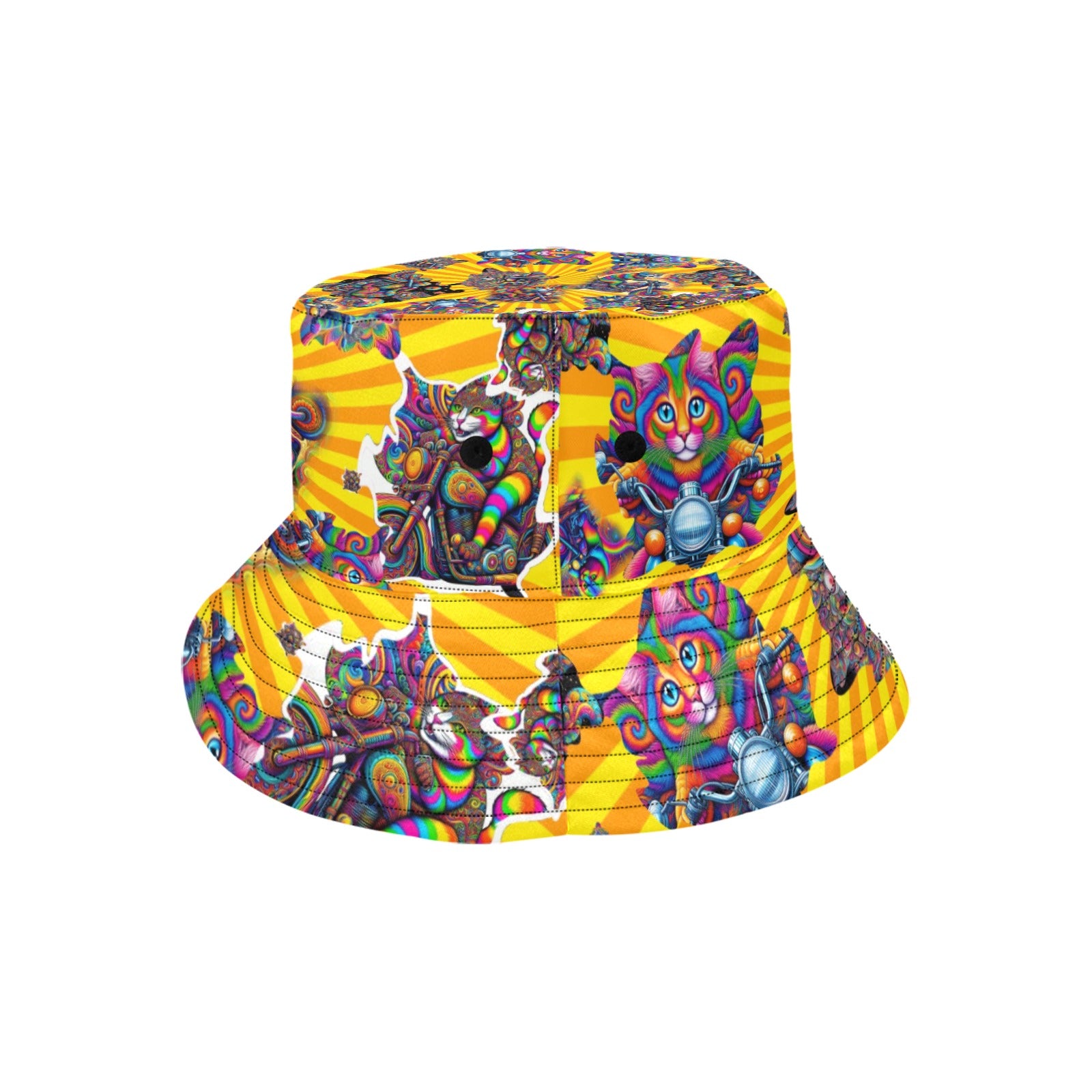 "Psychedelic Cats on Motorcycles" Summer Bucket Hat