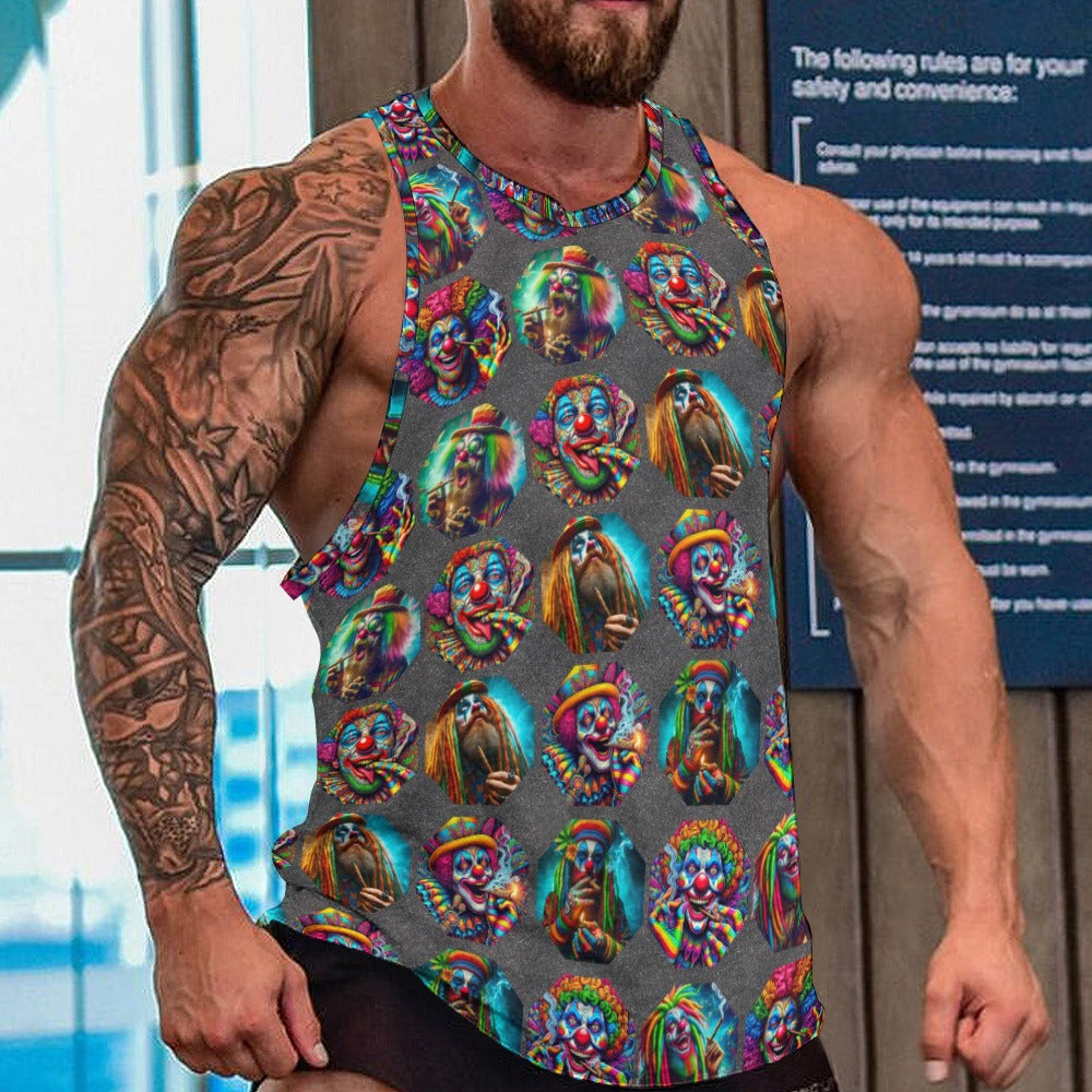 "Psychedelic Clowns Toking in  Gray” Muscle Tank Top