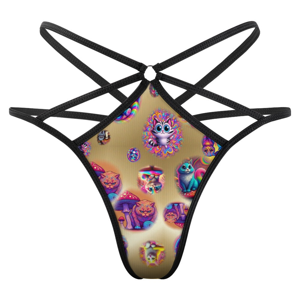 “Psychedelic Cats Hanging Around” T-Back Thong