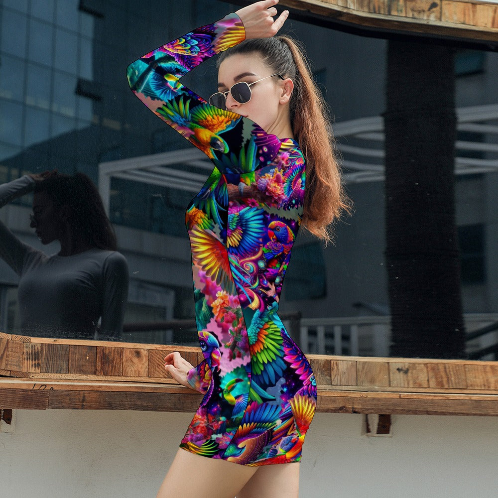 Philippine Collection - "Flock of Beauty" Women's Elegant Long Sleeve Skinny Dress