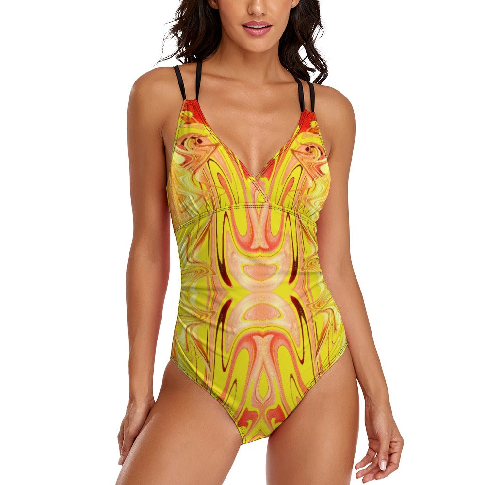 “Fire and Gold” One Piece Bathing Suit