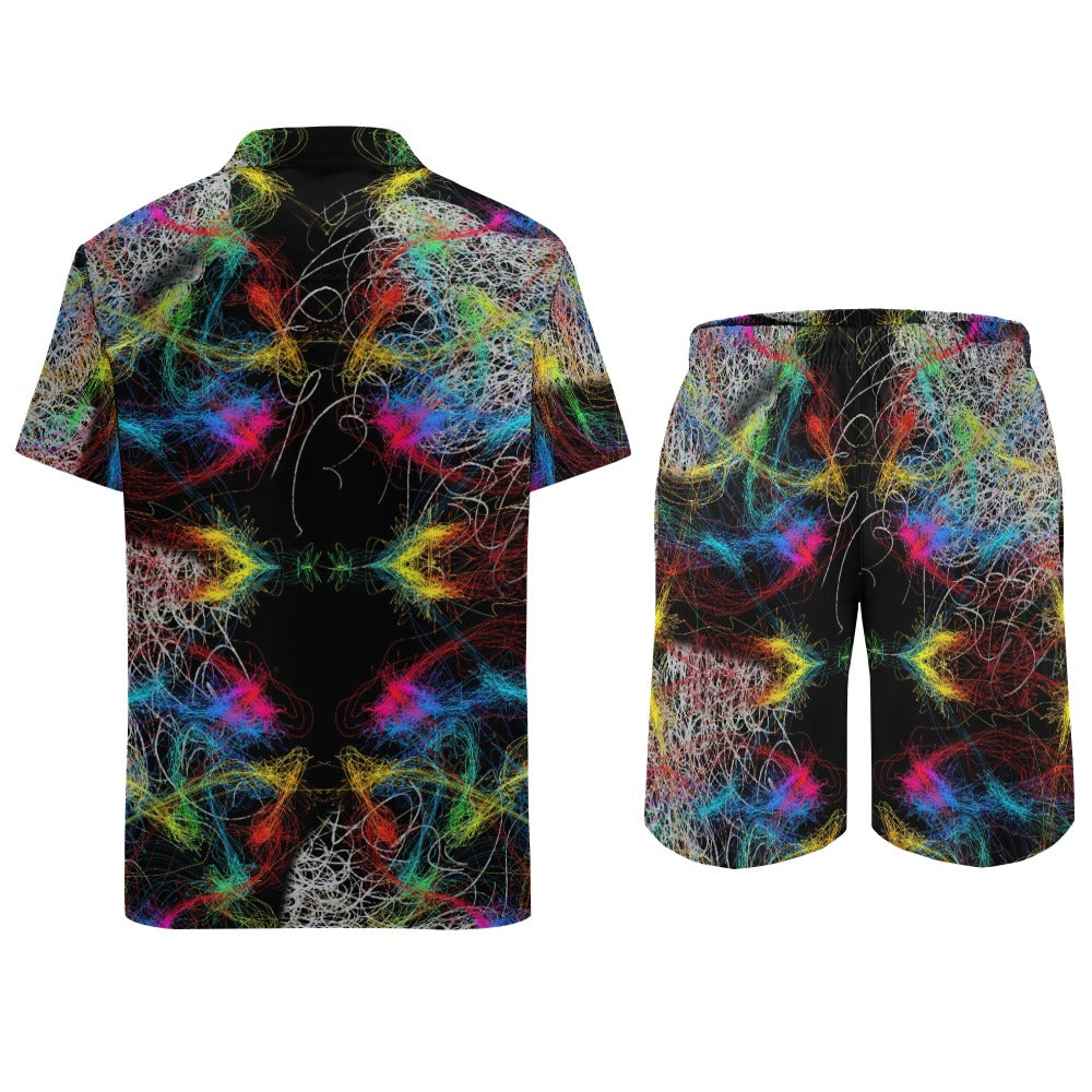 “Swirling Faces” Men's Rave Outfit - Lounge Shirt and Shorts