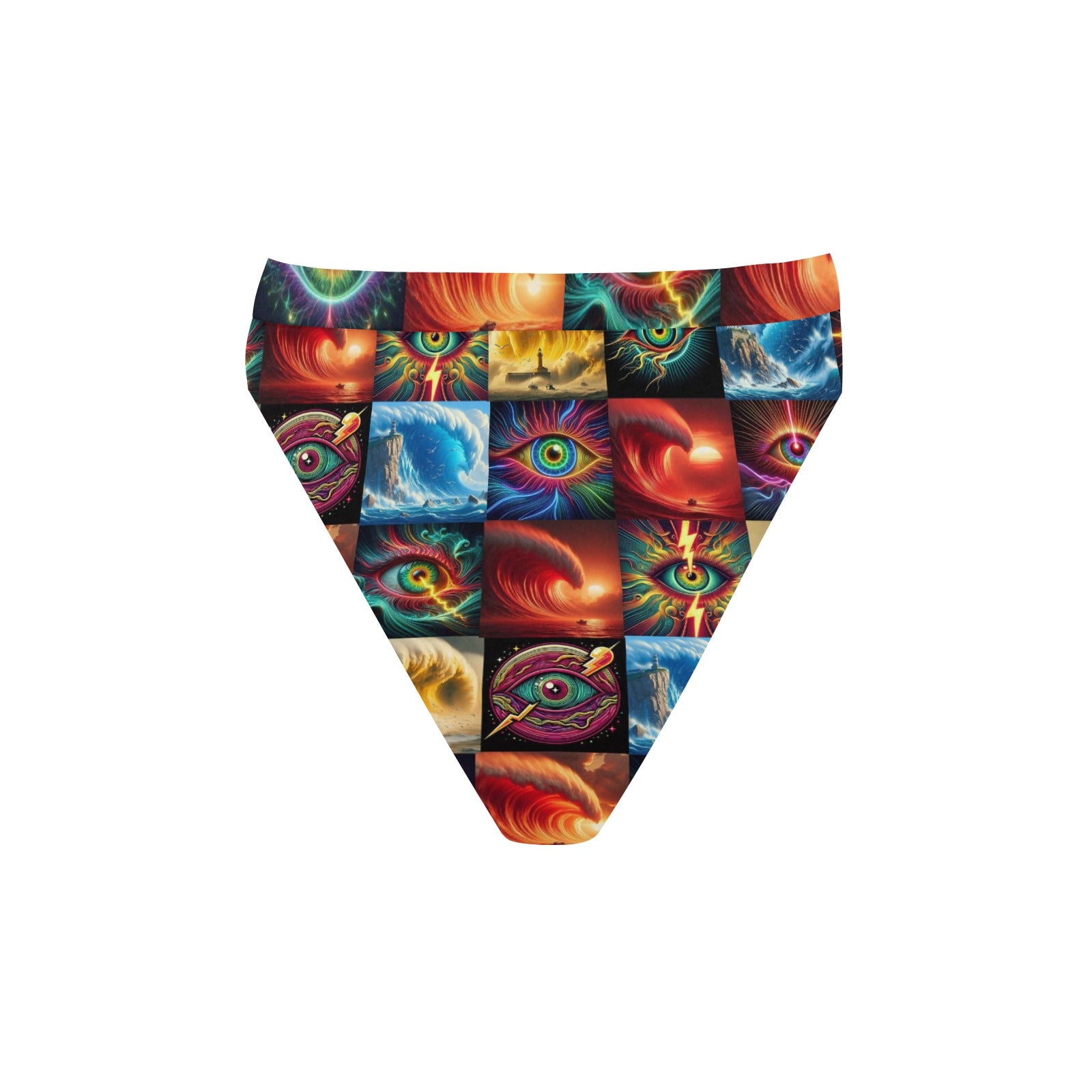 “Eye Wavess” High-Waisted High V-Cut Bikini Rave Bottom -  Sizes XS – 5XL