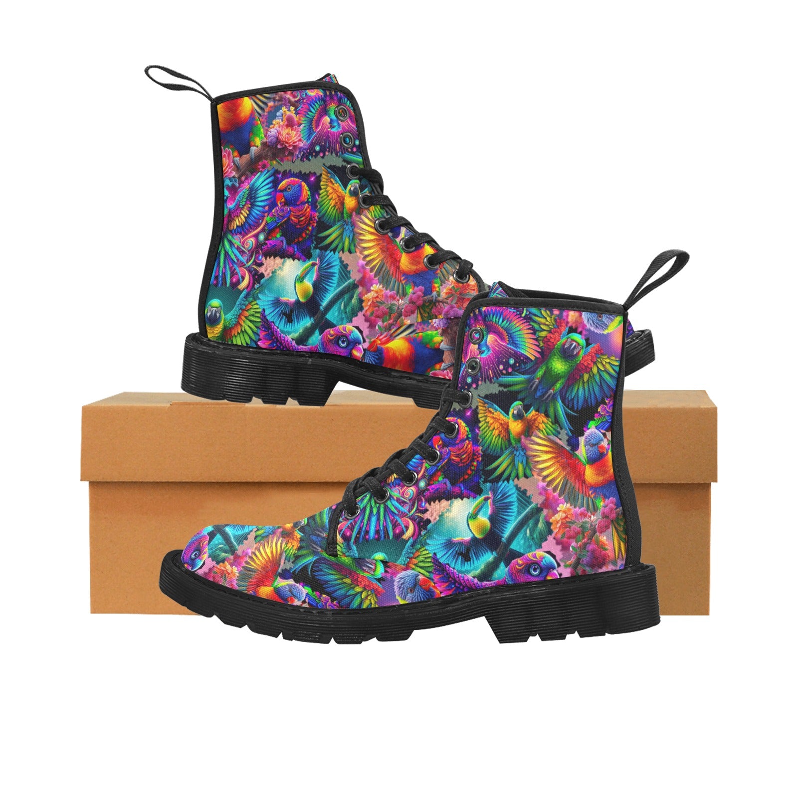 “Neon Aviary” Women's Lace Up Canvas Boots