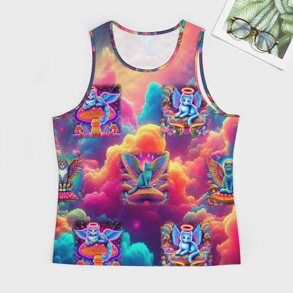 “Heavenly Angel Cats on Psychedelic Mushrooms” Muscle Tank Top - Size S - 5XL