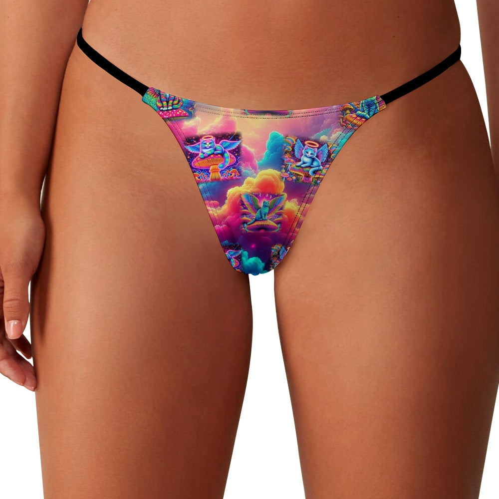 “Heavenly Angel Cats on Psychedelic Mushrooms Women’s Festival Thong